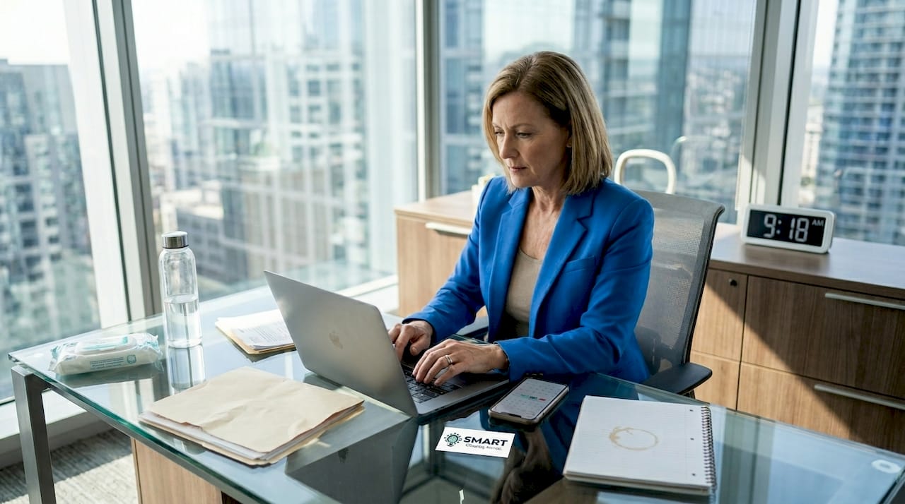 Office manager working in clean corner office