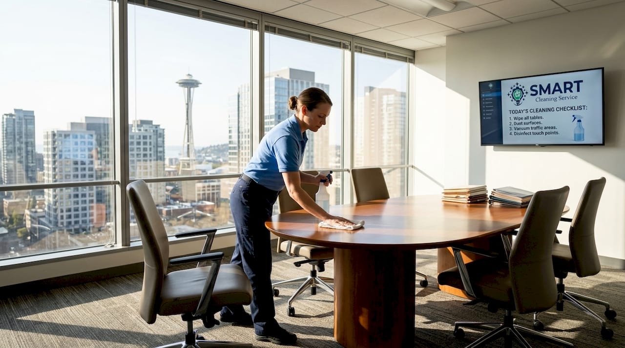 Commercial cleaner works in Seattle office