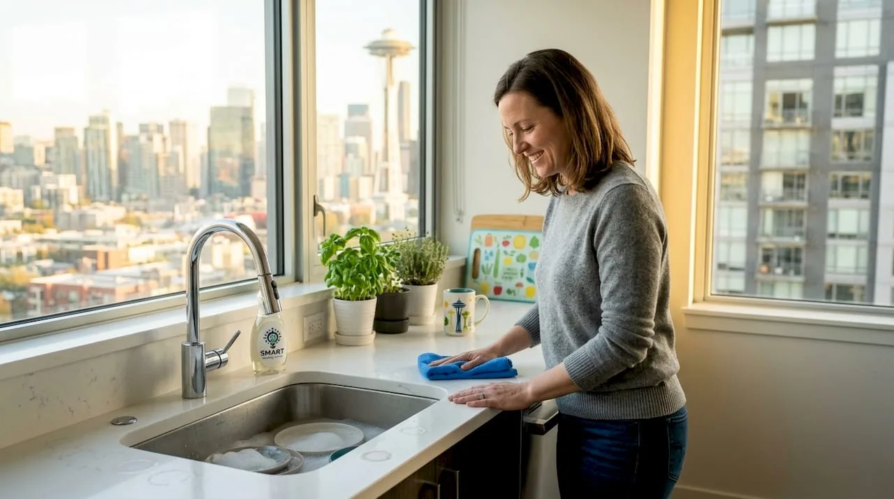 1778657490595_Seattle-homeowner-cleaning-kitchen-counters - Smart Cleaning Service Seattle homeowner cleaning kitchen counters