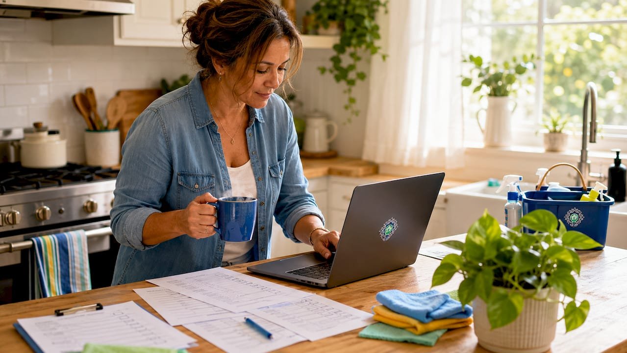 1780465142495_Woman-reviewing-spring-cleaning-checklist-at-home - Smart Cleaning Service Woman reviewing spring cleaning checklist at home
