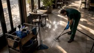 Cleaner performing specialty tile floor cleaning