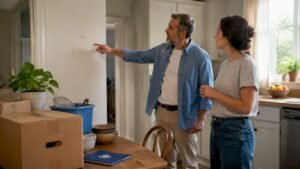 Tenant and landlord inspecting apartment condition