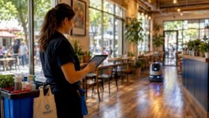 Cleaning supervisor with tablet and cleaning robots