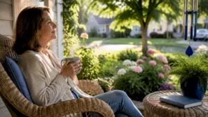 Woman relaxing in clean living room