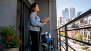 Property manager inspecting clean rental unit